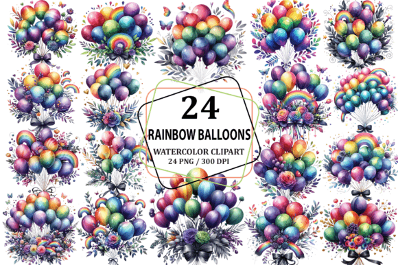 Download Dark Rainbow Balloons Bouquet Clipart - Rainbow balloons Collection
