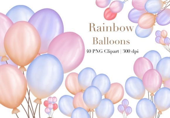 Download Watercolor Rainbow Balloons Clipart. - Rainbow balloons Collection