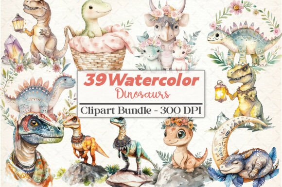 Download Watercolor Dinosaurs Boho Clipart - Boho clipart Collection