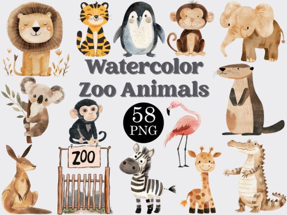 Download Watercolor Zoo Animals Clipart Bundle - Zoo animals Collection
