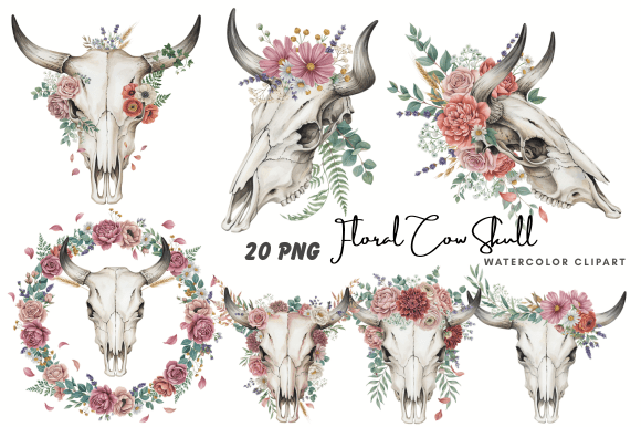 Download Floral Cow Skull Bull Skull Boho Clipart - Boho clipart Collection