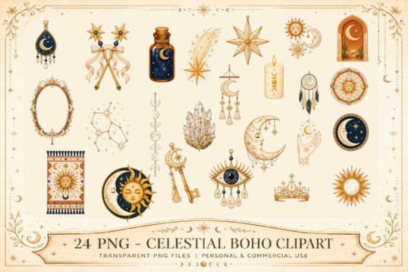 Download Celestial Boho Clipart Set - Boho clipart Collection