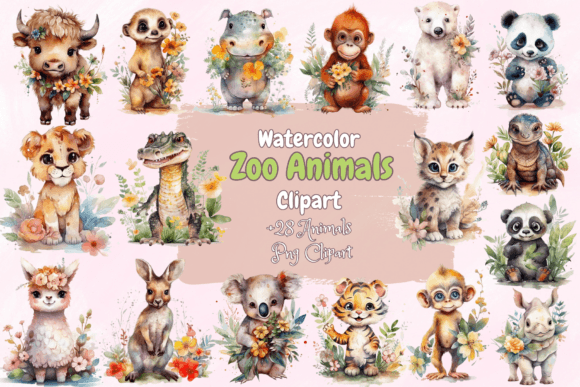 Download Watercolor Zoo Animals Clipart - Premium Bundle