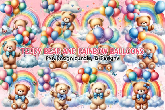 Download Teddy Bear and Rainbow Balloons Clipart - Rainbow balloons Collection