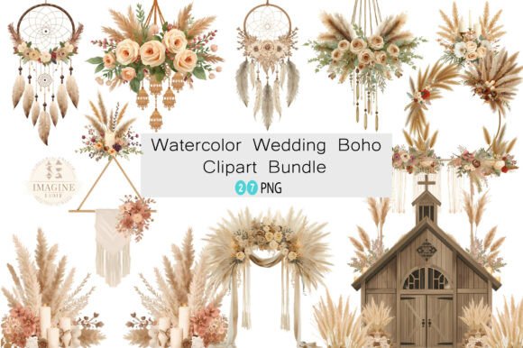 Download Watercolor Wedding Boho Clipart Bundle - Boho clipart Collection