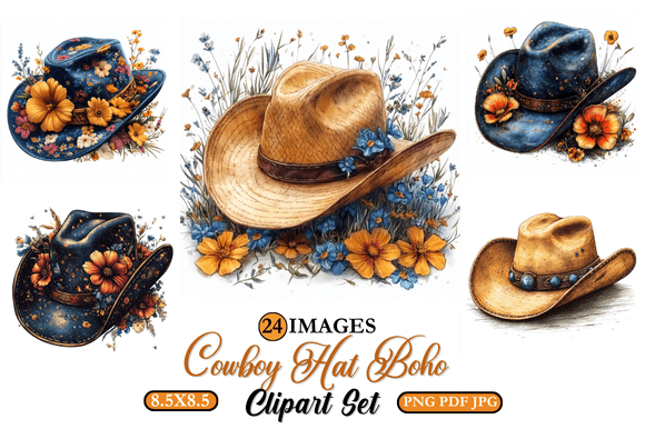 Download Cowboy Hat Boho Clipart Set - Boho clipart Collection