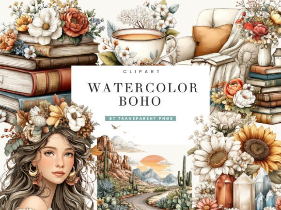 Download Watercolor Boho Clipart Bundle - Boho clipart Collection