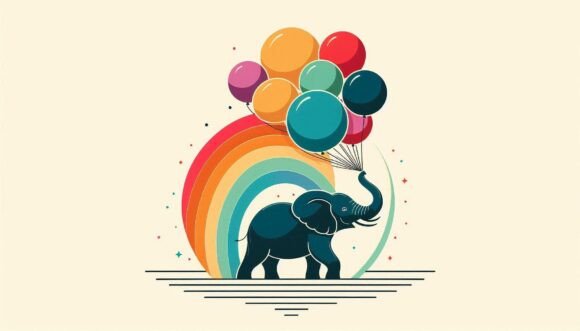 Download Elephant with Rainbow Balloons, Art Deco - Rainbow balloons Collection