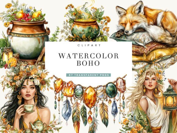 Download Watercolor Boho Clipart Bundle - Boho clipart Collection